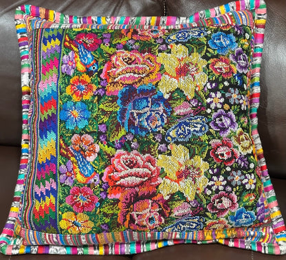 Hand woven Guatemalan Floral Pillow Cover