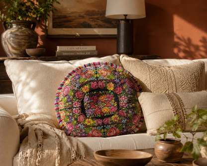 Handcrafted Guatemalan Floral Round Pillow