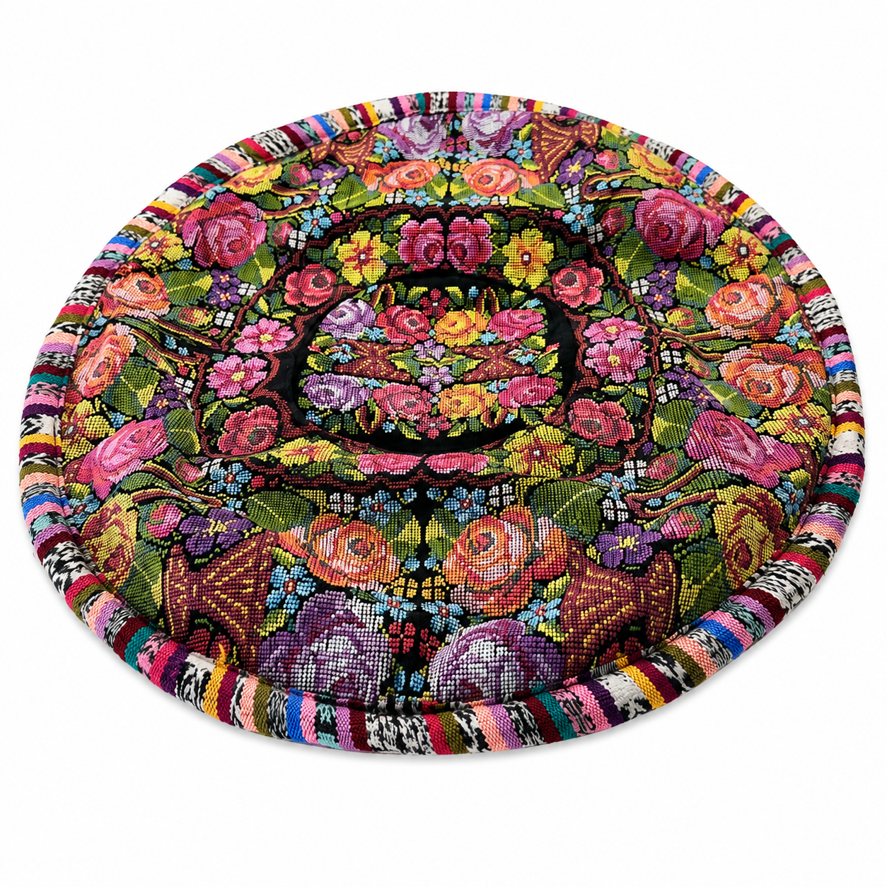 Handcrafted Guatemalan Floral Round Pillow