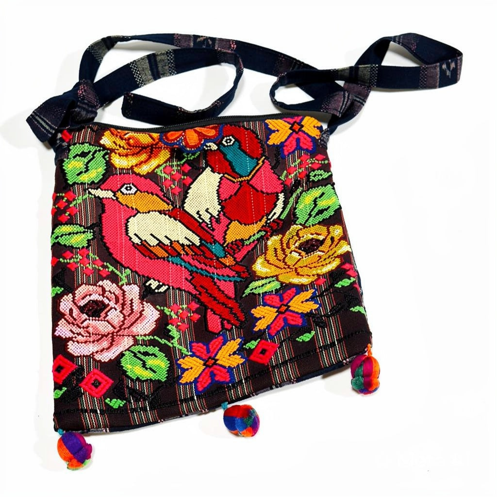 Handwoven Guatemalan Crossbody Bag with Colorful Bird & Floral Embroidery | Artisan Shoulder Bag