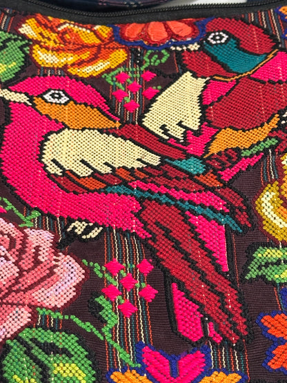 Handwoven Guatemalan Crossbody Bag with Colorful Bird & Floral Embroidery | Artisan Shoulder Bag