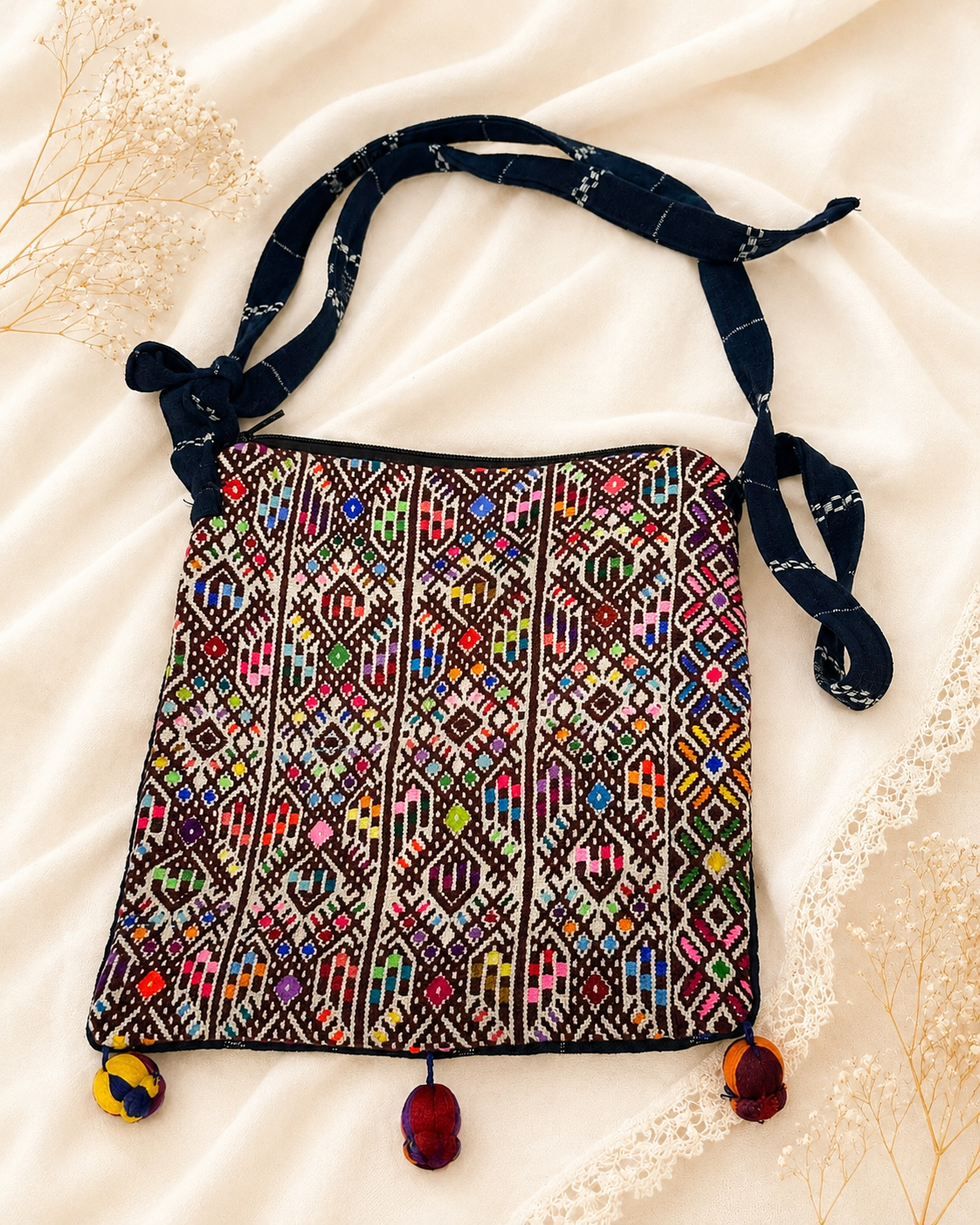 Handcrafted Guatemalan Maya Textile Crossbody Bag |  Traditional Multicolor Embroidery