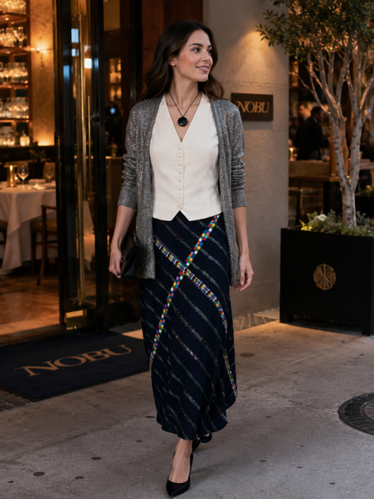 Handwoven Guatemalan Maxi Skirt | Navy with Multicolor Maya Accents