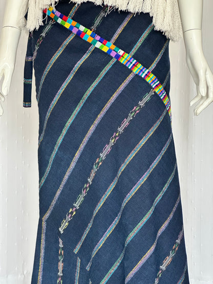 Handwoven Guatemalan Maxi Skirt | Navy with Multicolor Maya Accents