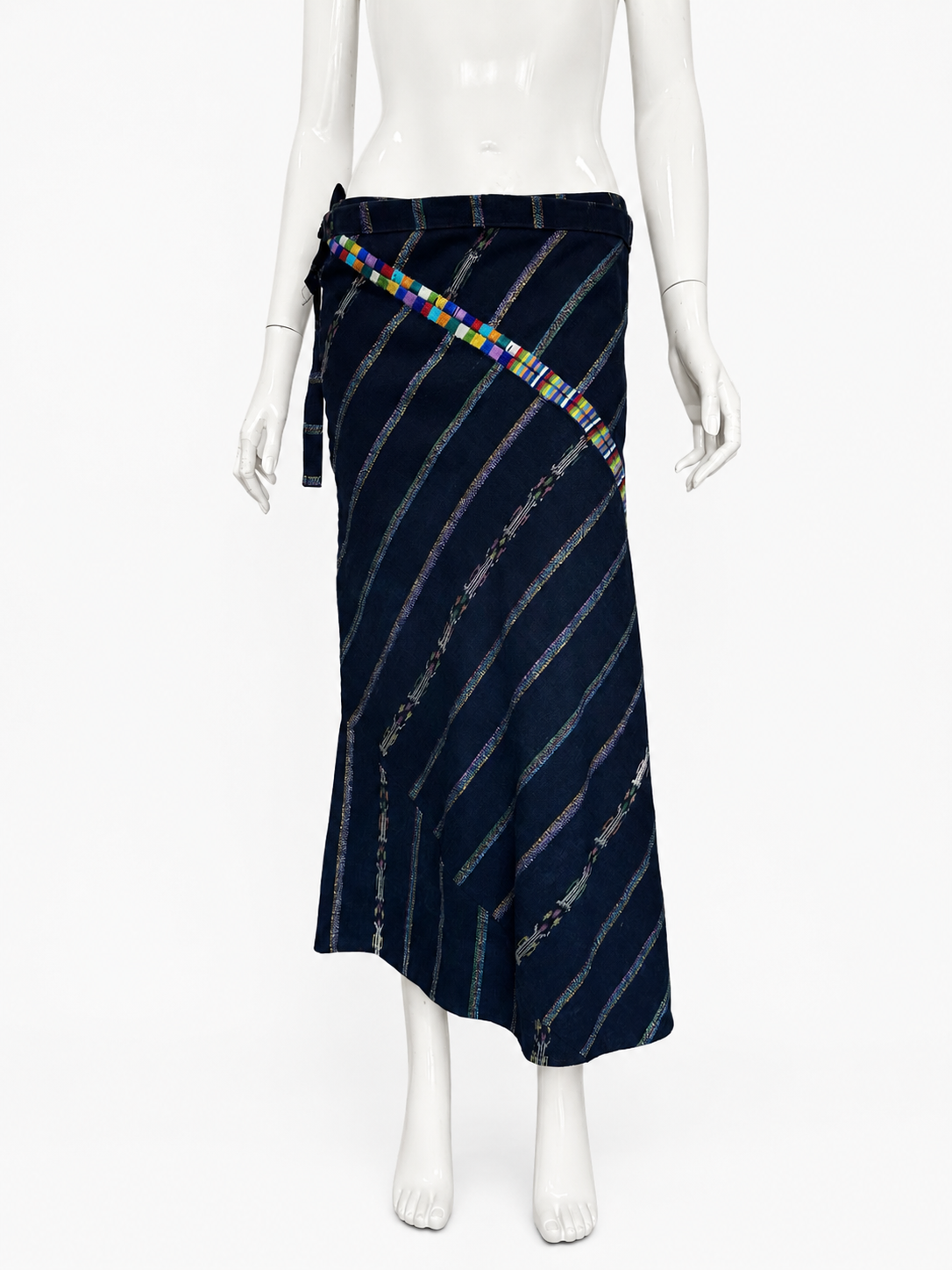 Handwoven Guatemalan Maxi Skirt | Navy with Multicolor Maya Accents