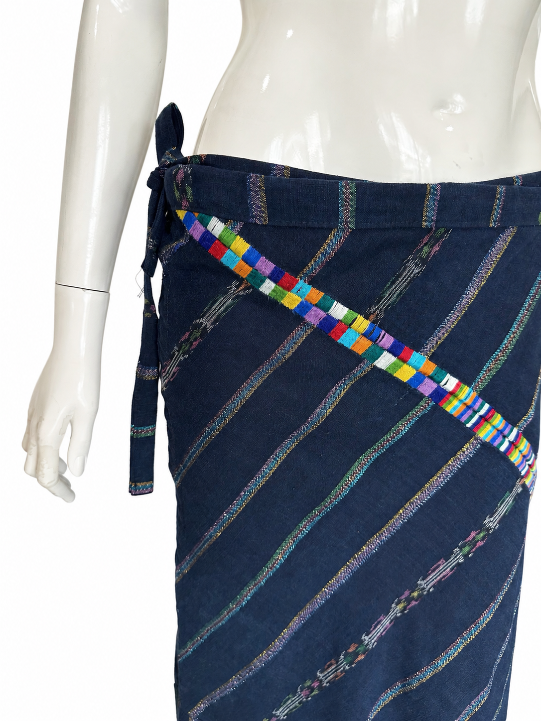 Handwoven Guatemalan Maxi Skirt | Navy with Multicolor Maya Accents