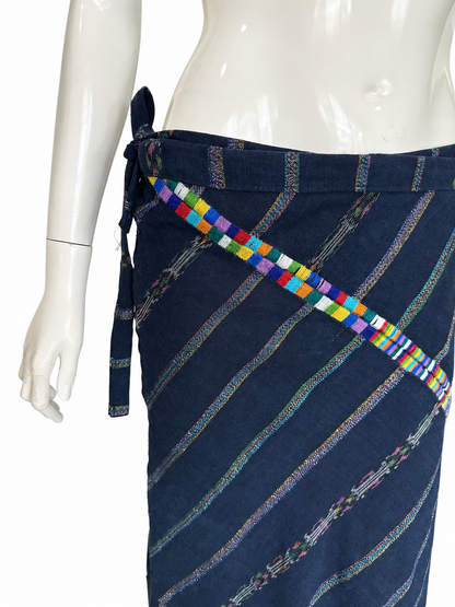 Handwoven Guatemalan Maxi Skirt | Navy with Multicolor Maya Accents