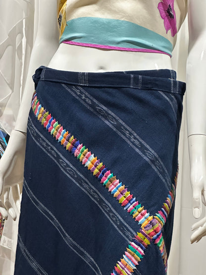Handwoven Guatemalan Wrap Skirt | Navy Blue with Multicolor Embroidery