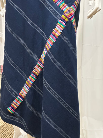 Handwoven Guatemalan Wrap Skirt | Navy Blue with Multicolor Embroidery