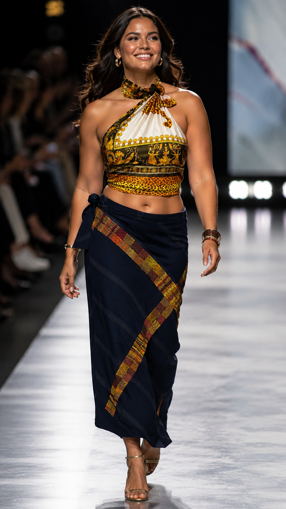 Handwoven Guatemalan Wraparound Skirt | Navy Blue with Golden Multicolor Embroidery