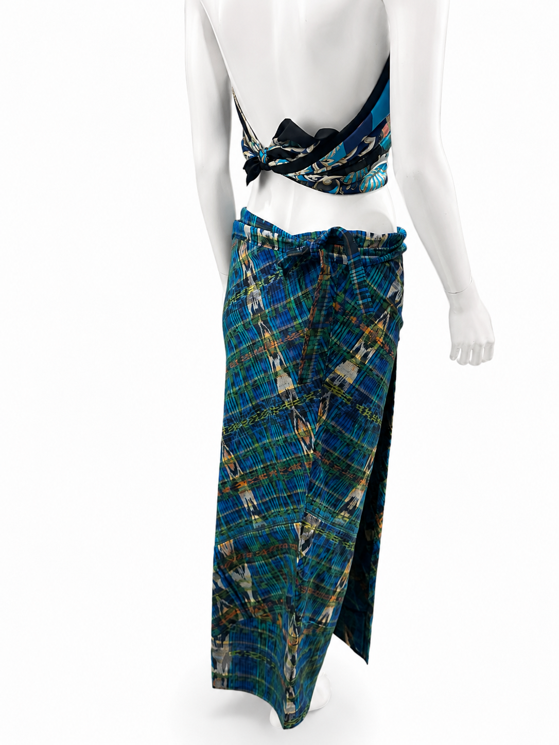 Blue/Green Plaid Wrap Skirt | Effortless Resort Style | Handwoven Artisan Textile