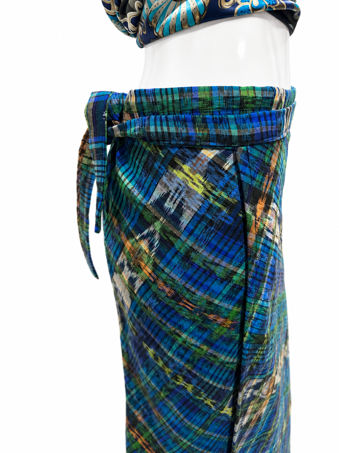 Blue/Green Plaid Wrap Skirt | Effortless Resort Style | Handwoven Artisan Textile