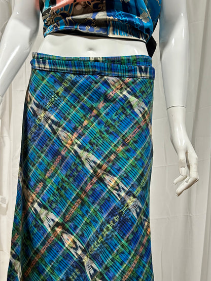 Blue/Green Plaid Wrap Skirt | Effortless Resort Style | Handwoven Artisan Textile