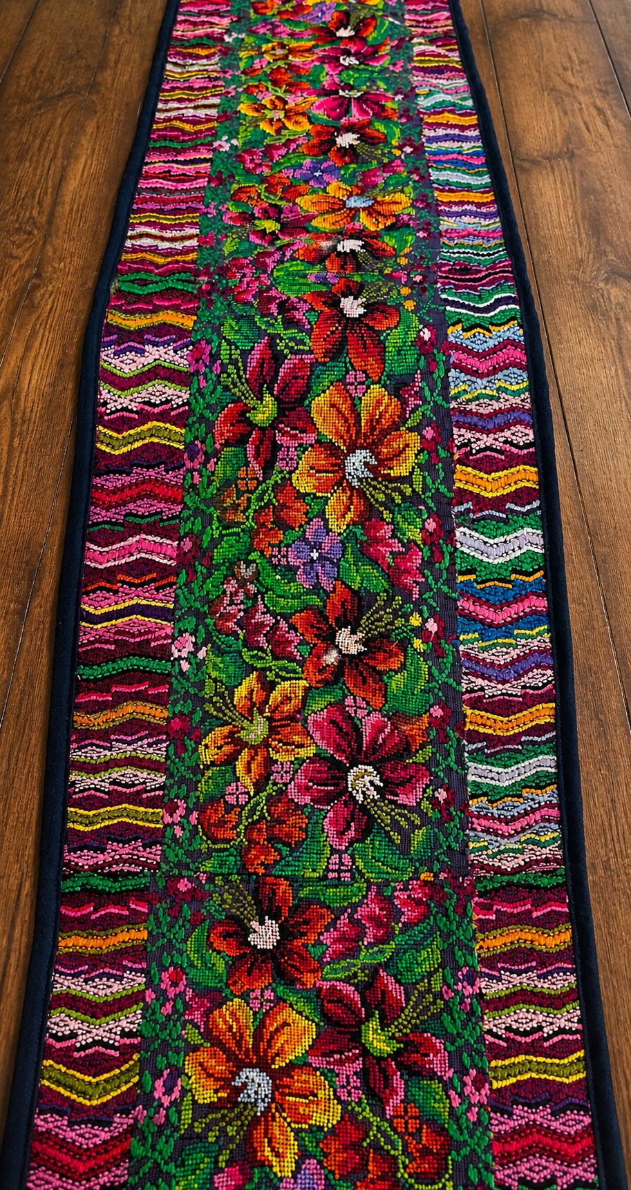 Vibrant Handwoven Guatemalan Floral Table Runner