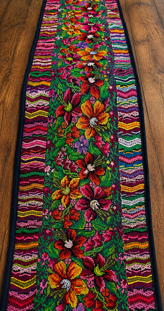 Vibrant Handwoven Guatemalan Floral Table Runner