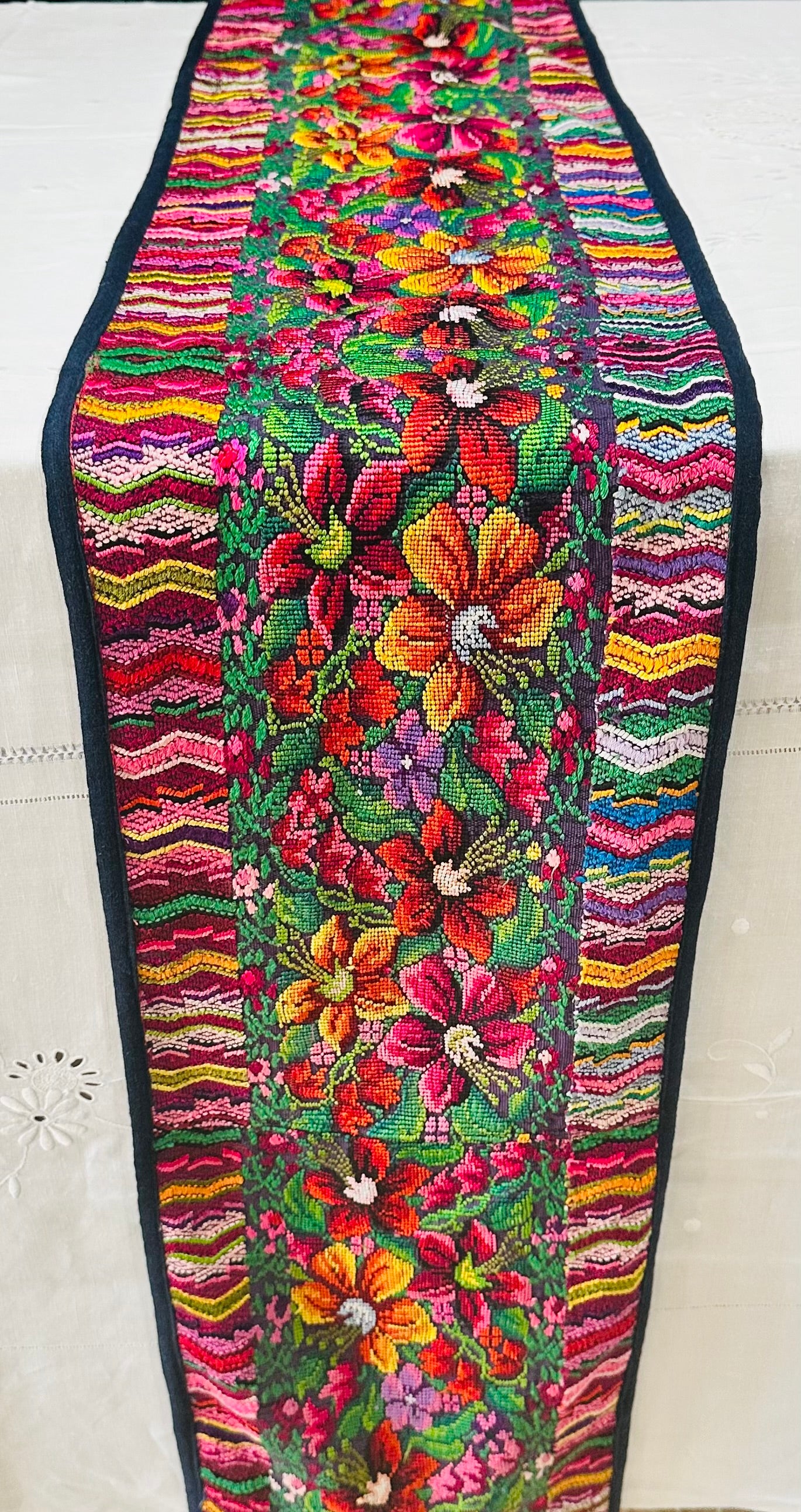 Vibrant Handwoven Guatemalan Floral Table Runner