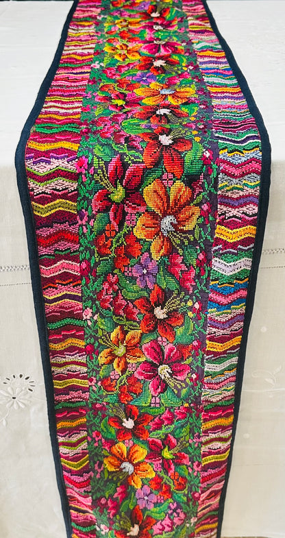 Vibrant Handwoven Guatemalan Floral Table Runner
