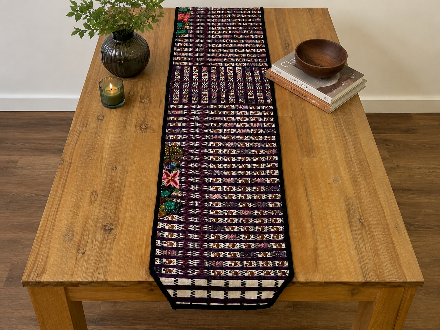 Purple Garden & Songbird Guatemalan Table Runner