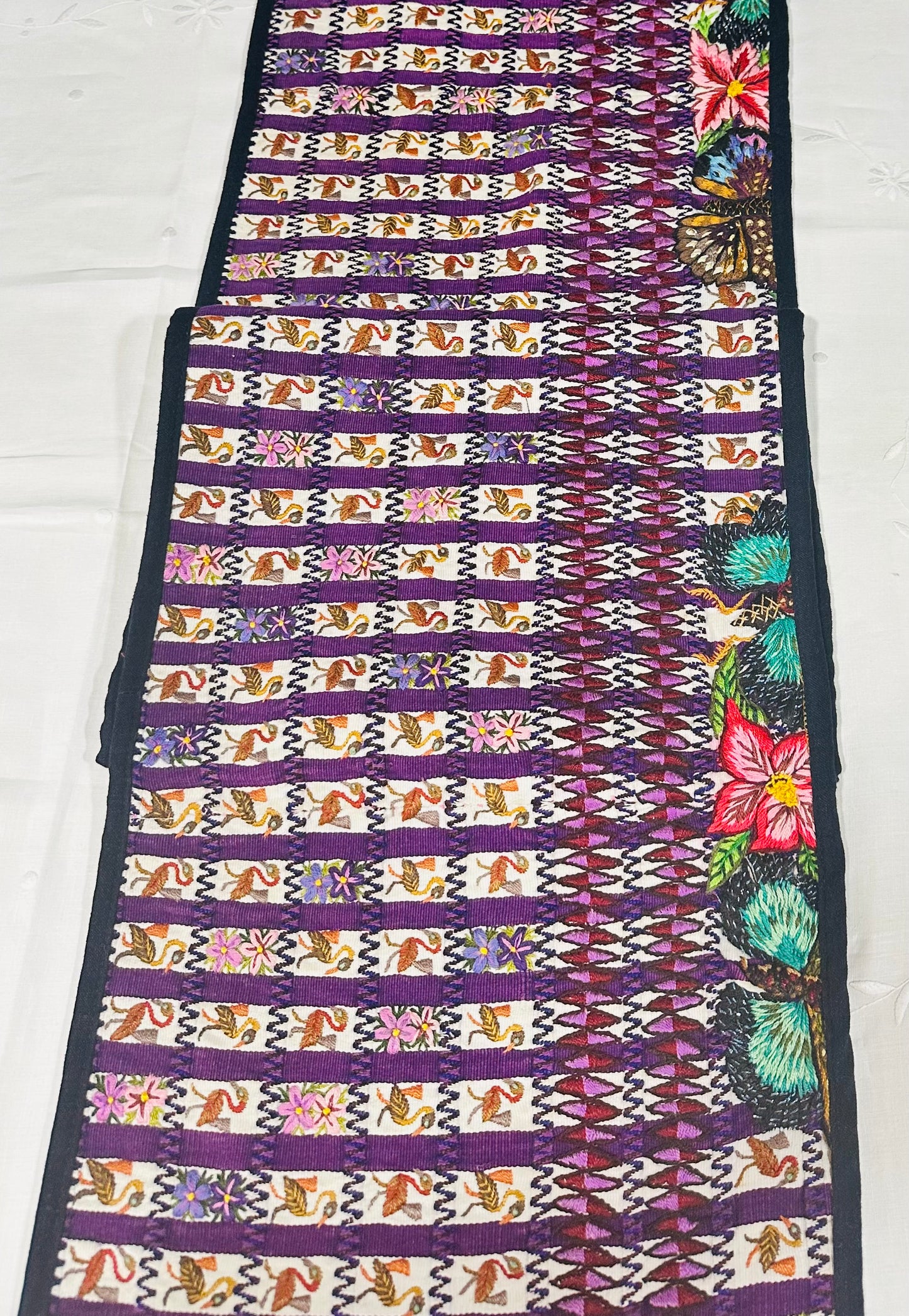 Purple Garden & Songbird Guatemalan Table Runner