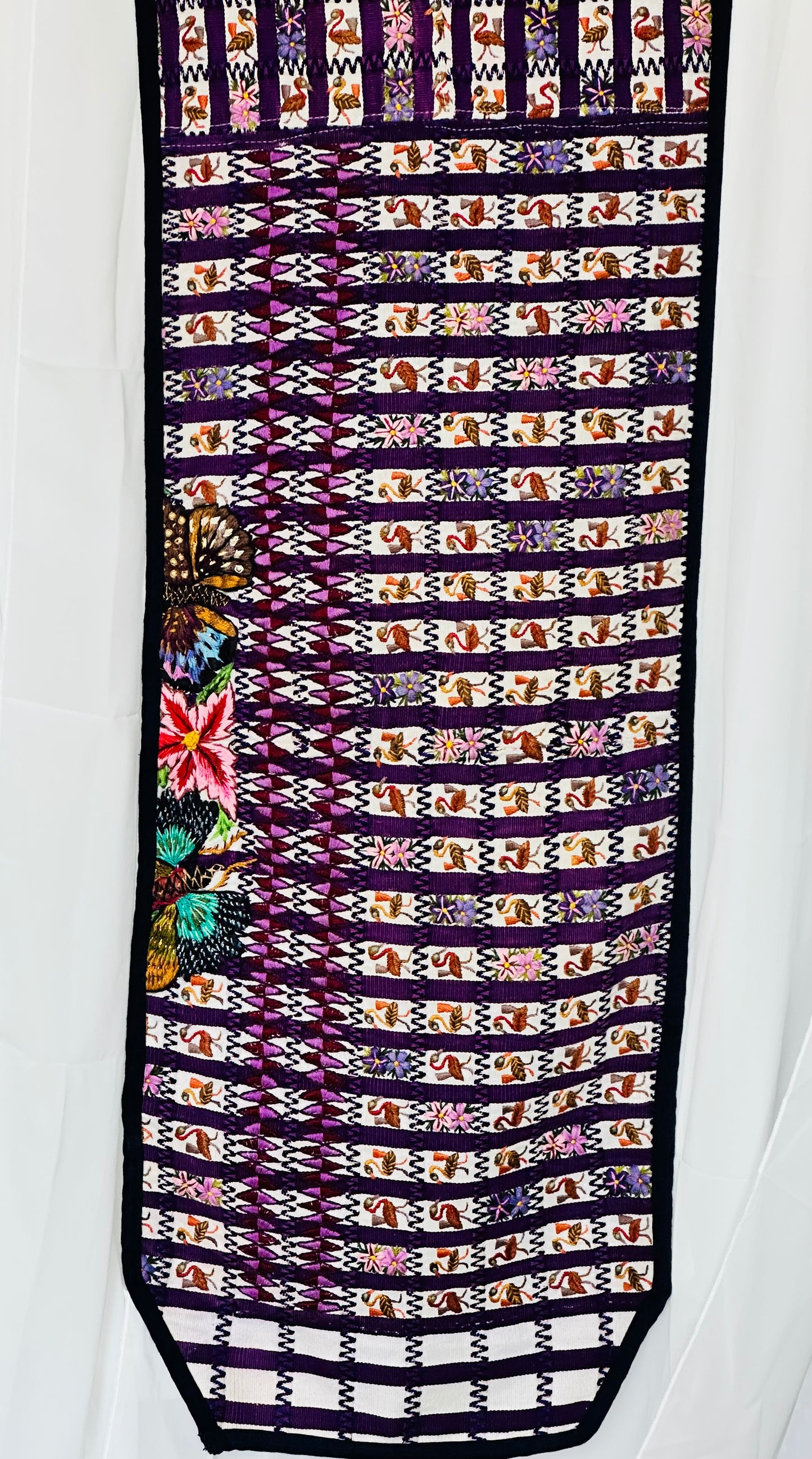 Purple Garden & Songbird Guatemalan Table Runner