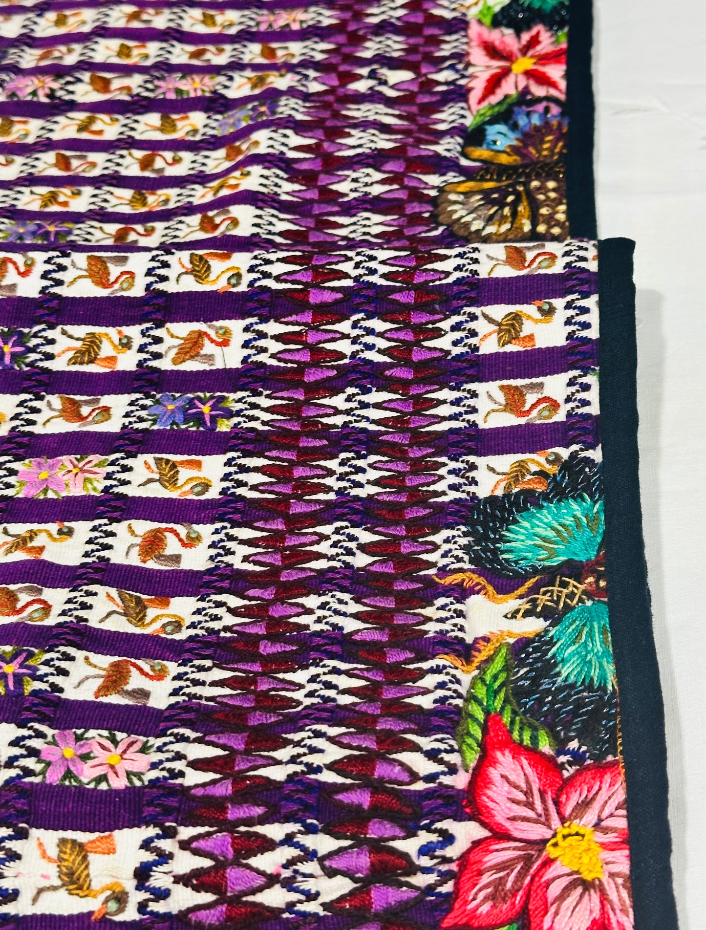 Purple Garden & Songbird Guatemalan Table Runner