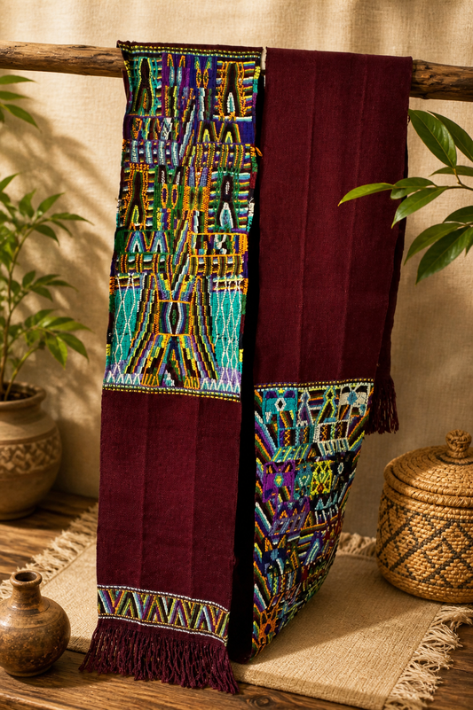 Vintage Oversized Handwoven Guatemalan Textile Table Runner | Vintage Maya Artisan Weaving