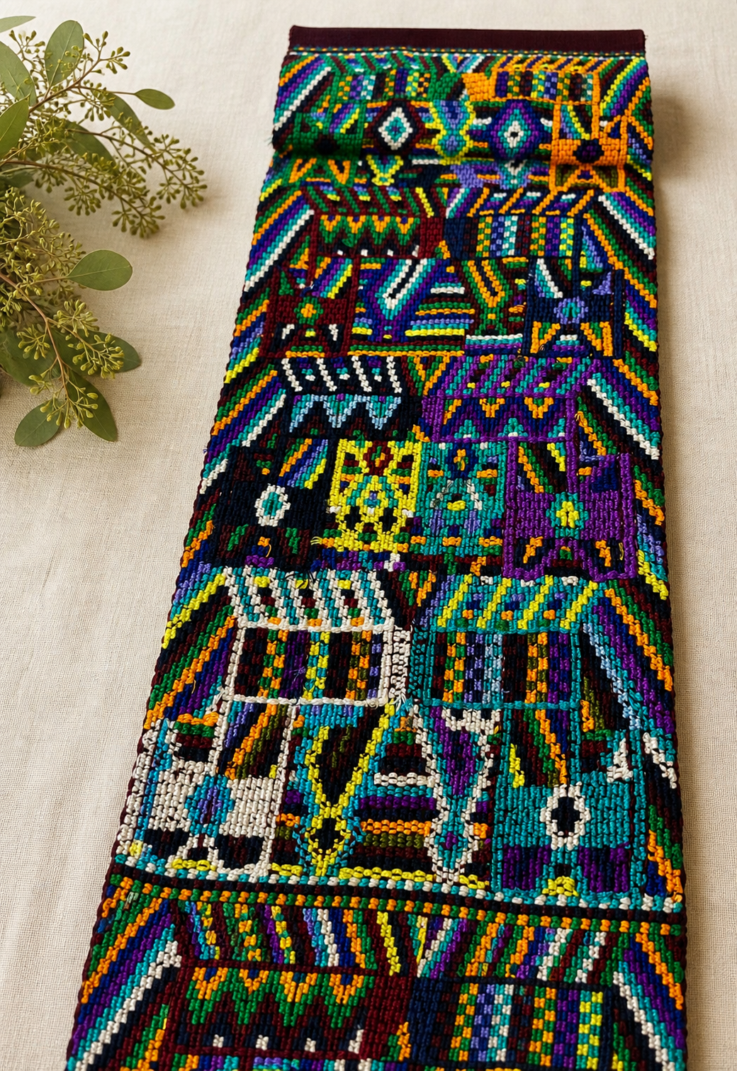 Vintage Oversized Handwoven Guatemalan Textile Table Runner | Vintage Maya Artisan Weaving