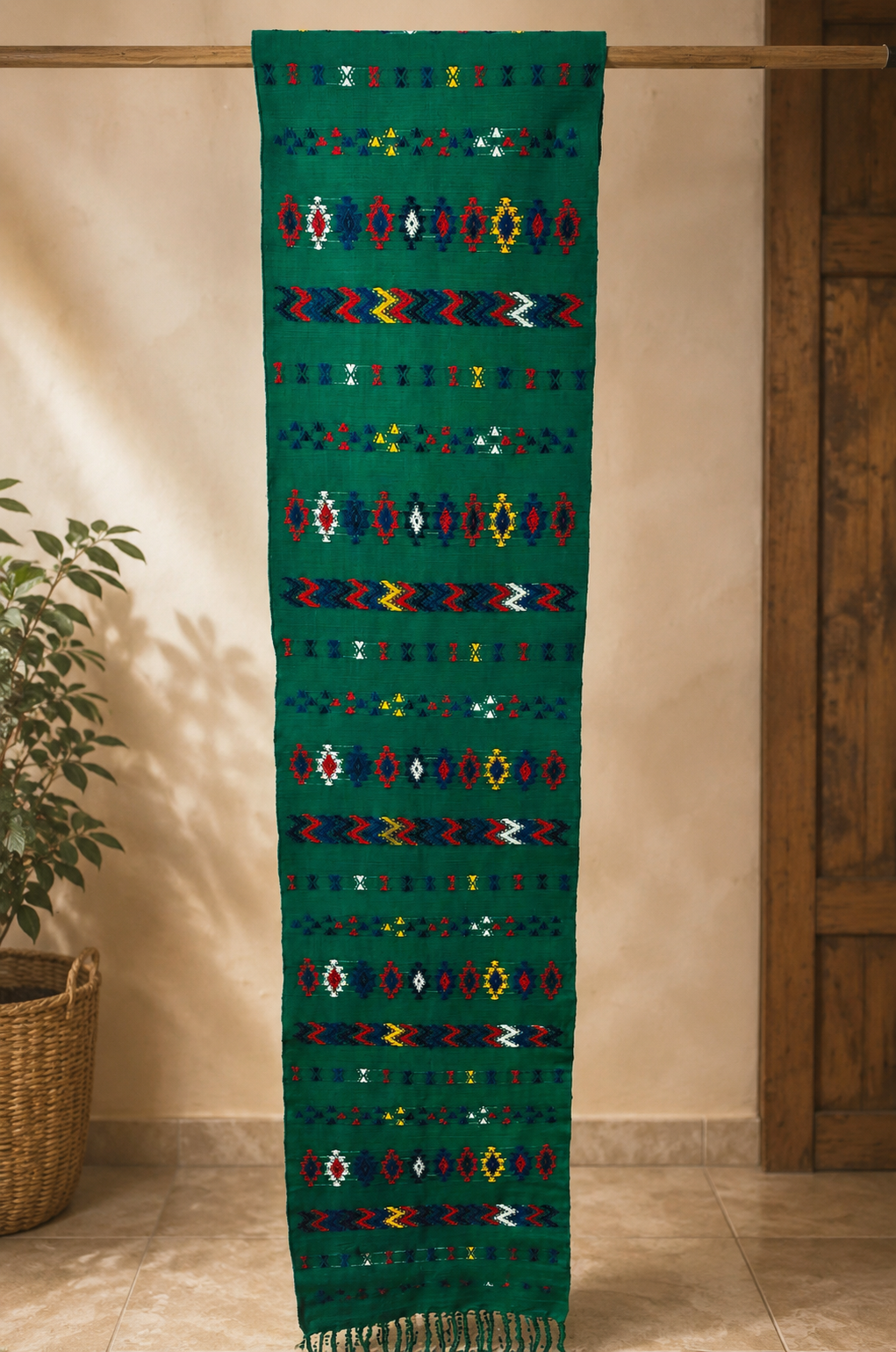 Handwoven Guatemalan Table Runner | Emerald Green Artisan Textile