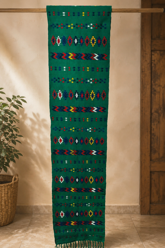 Handwoven Guatemalan Table Runner | Emerald Green Artisan Textile