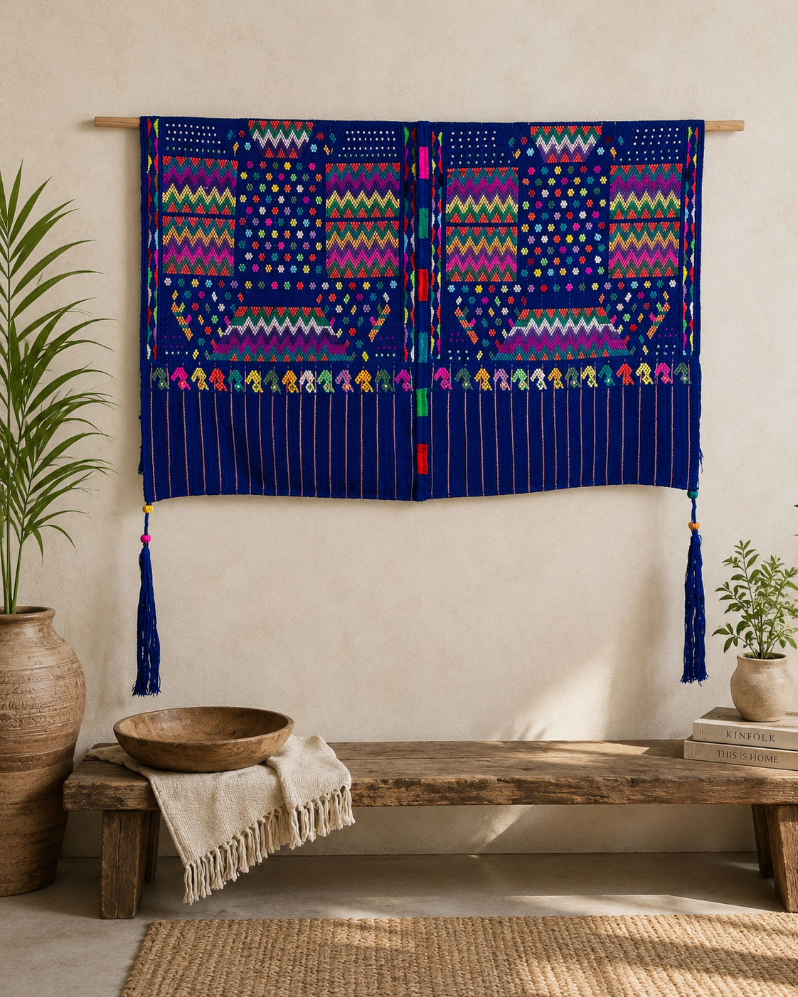 Blue Maya Heritage Wall Tapestry | Handwoven Guatemalan Textile Art