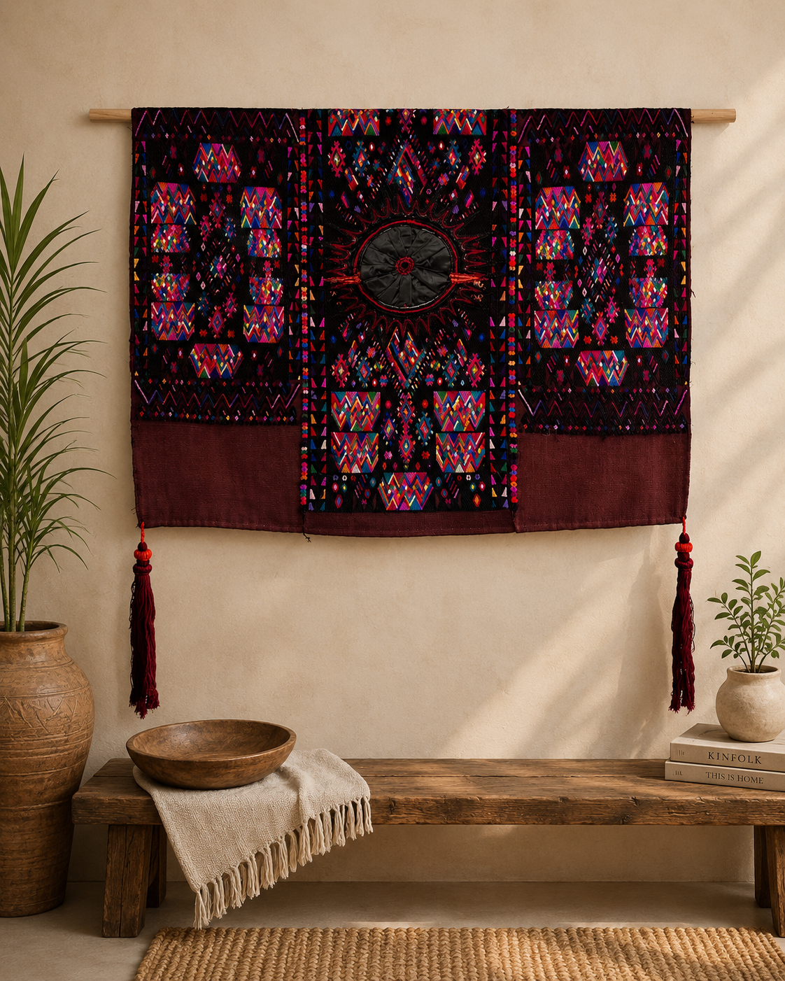 Vintage Midnight Sun Tapestry | Collectively Handwoven Guatemalan Textile Wall Hanging