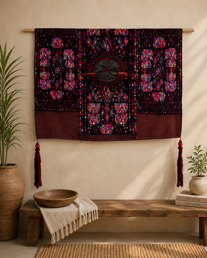 Vintage Midnight Sun Tapestry | Collectively Handwoven Guatemalan Textile Wall Hanging