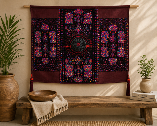 Vintage Midnight Sun Tapestry | Collectively Handwoven Guatemalan Textile Wall Hanging