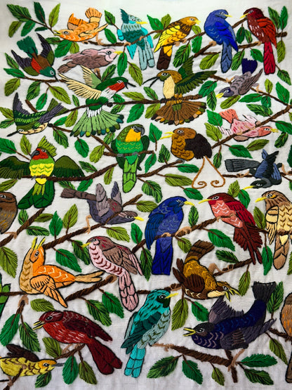 Guatemalan Hand Embroidered Bird Textile Panel