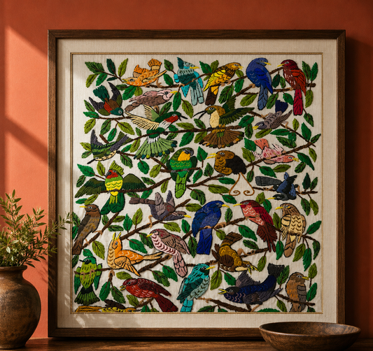Guatemalan Hand Embroidered Bird Textile Panel