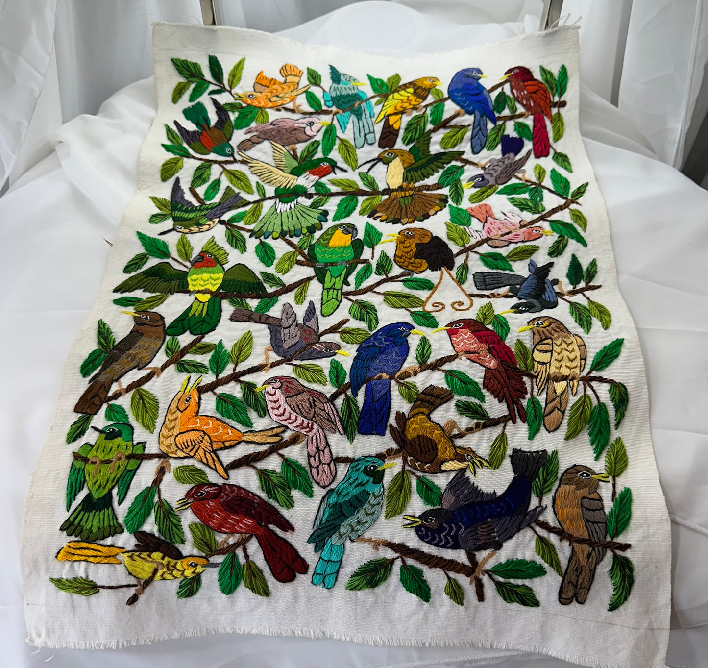 Guatemalan Hand Embroidered Bird Textile Panel