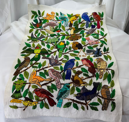 Guatemalan Hand Embroidered Bird Textile Panel