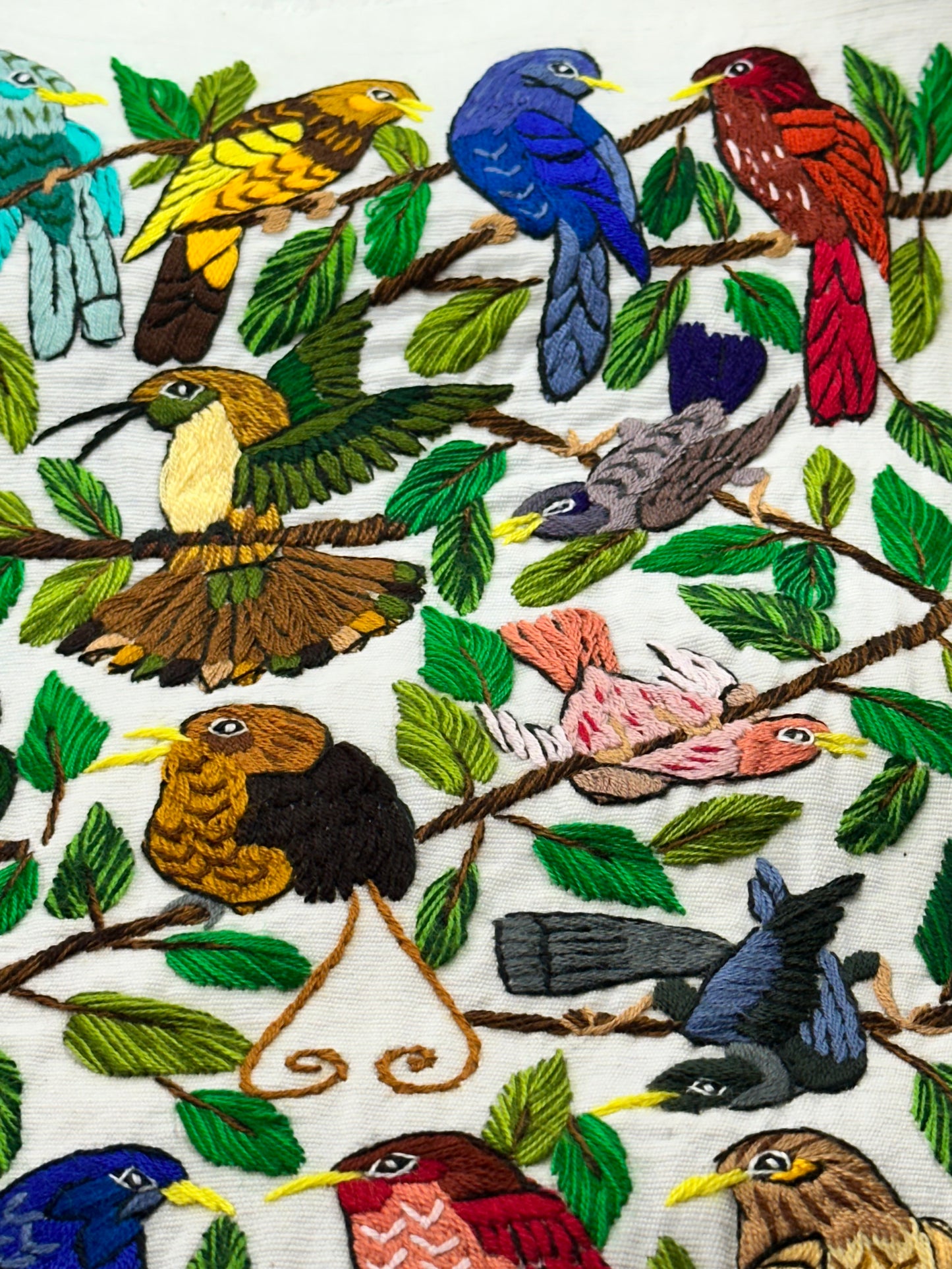 Guatemalan Hand Embroidered Bird Textile Panel