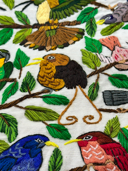Guatemalan Hand Embroidered Bird Textile Panel