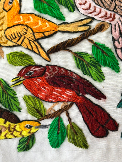 Guatemalan Hand Embroidered Bird Textile Panel