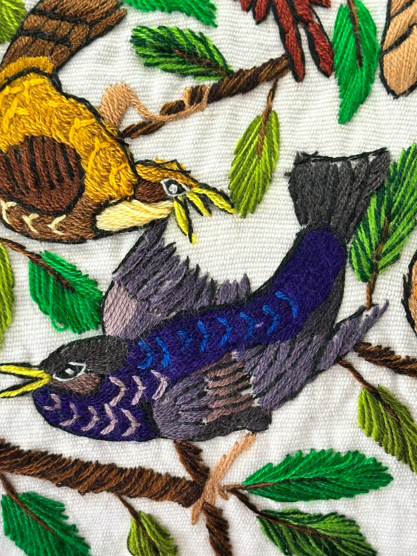 Guatemalan Hand Embroidered Bird Textile Panel