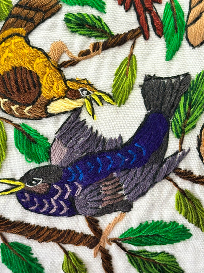 Guatemalan Hand Embroidered Bird Textile Panel