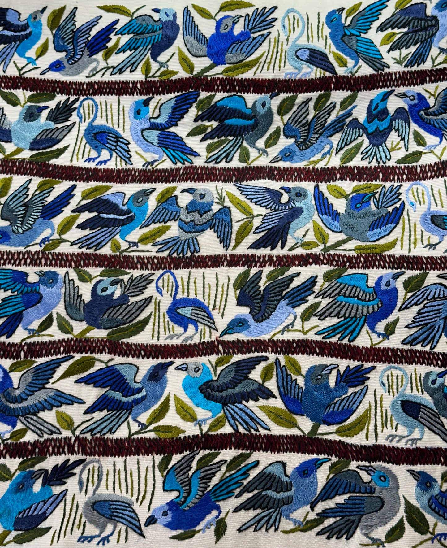 Blue Songbirds Hand Embroidered Textile Panel