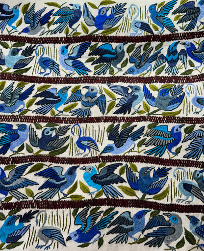 Blue Songbirds Hand Embroidered Textile Panel