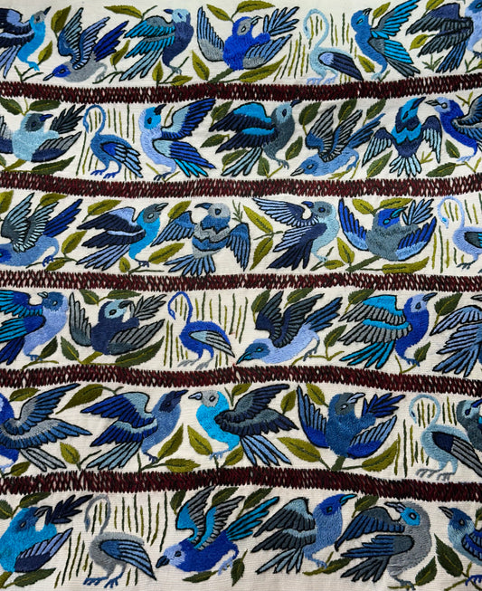 Blue Songbirds Hand Embroidered Textile Panel