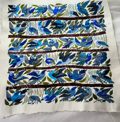 Blue Songbirds Hand Embroidered Textile Panel