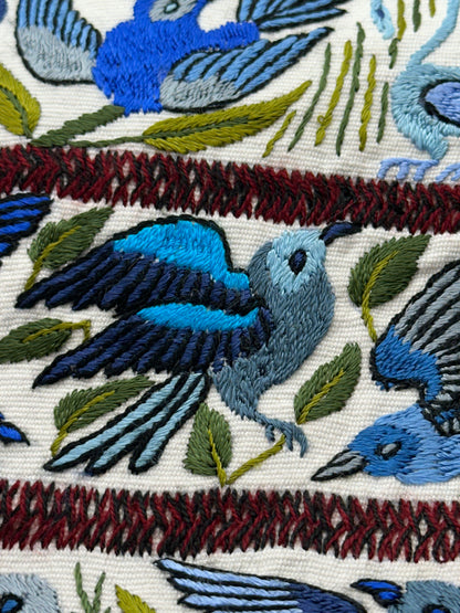 Blue Songbirds Hand Embroidered Textile Panel