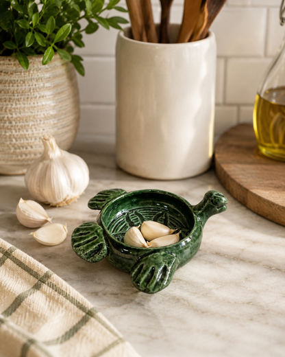 Handcrafted Turtle Garlic Keeper and Salt Cellar | Artisan Ceramic Bowl