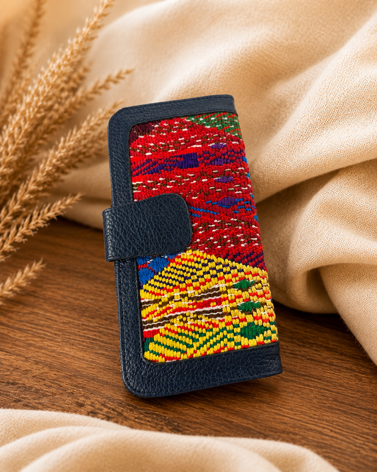 Handmade Guatemalan Huipil Wallet Black |Leather Artisan Wallet