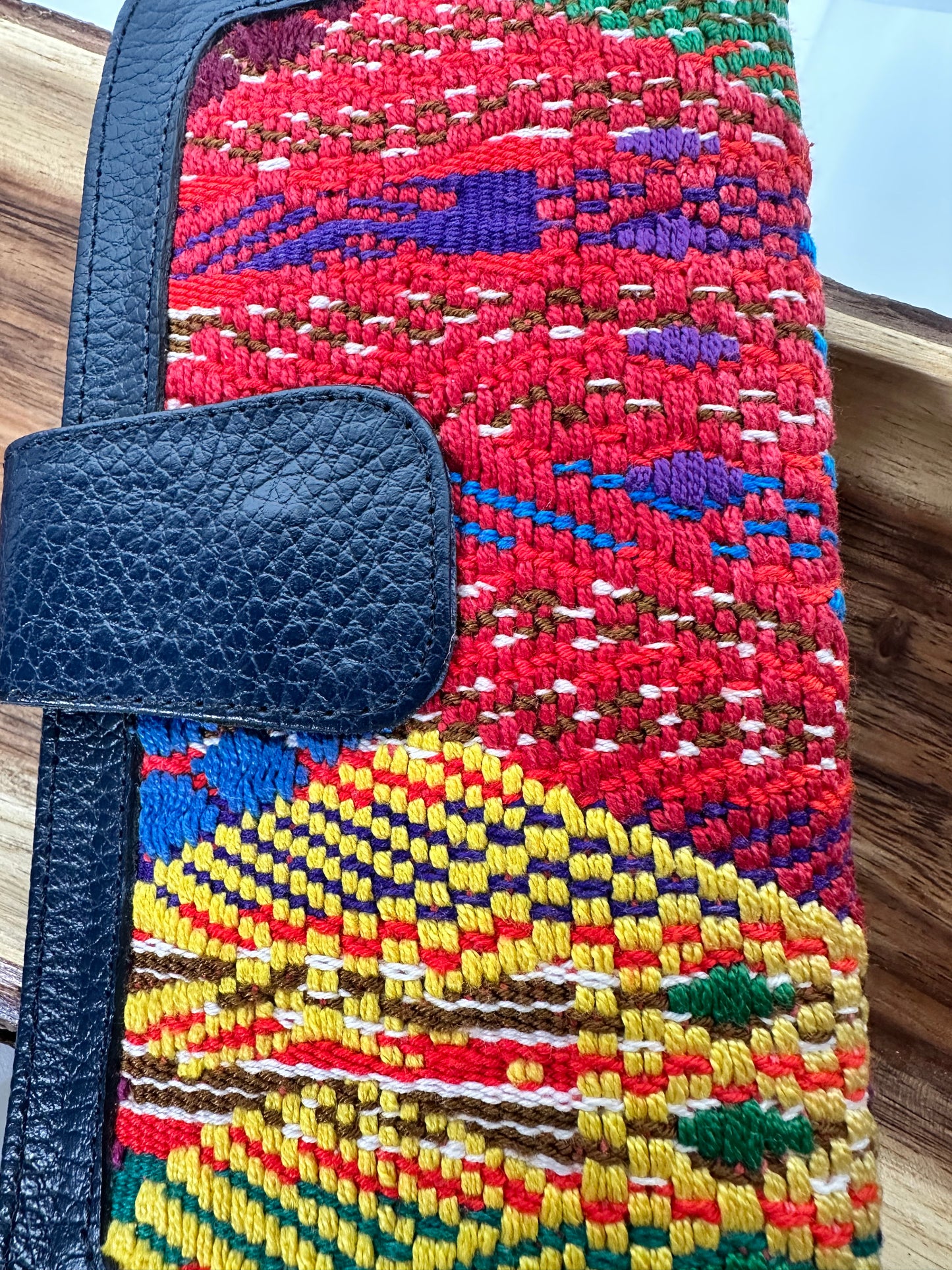 Handmade Guatemalan Huipil Wallet Black |Leather Artisan Wallet
